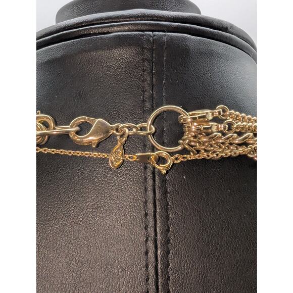 Lot of Two Gold Tone Necklaces Multi Strand Gold Tone Blue Gilded Bead & Druzy - Picture 6 of 7